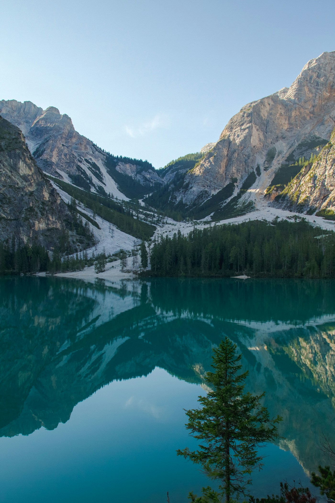 An alpine lake photograph with adjustable crop guides
